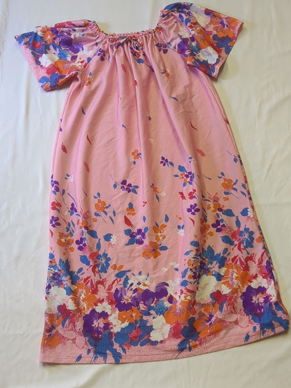 Vintage Floral Muumuu Patio Lounger Dress Pink Abstract Caftan ,Medium
